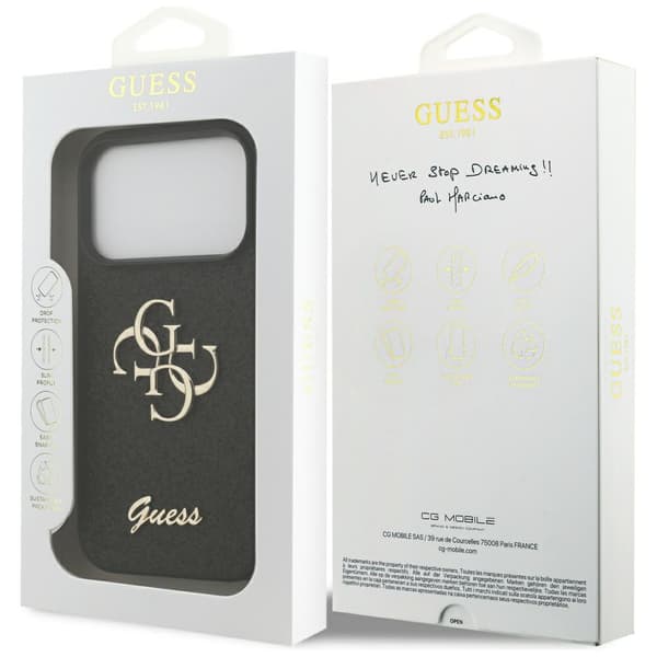 Guess Fixed Glitter Big 4G cover til iPhone 17 Pro, sort