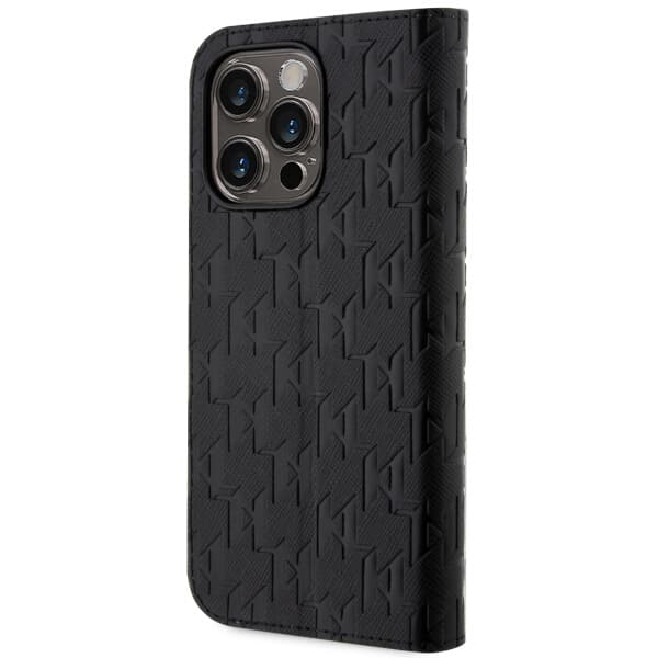 Karl Lagerfeld Saffiano Monogram Flip-etui til iPhone 14 Pro, Sort
