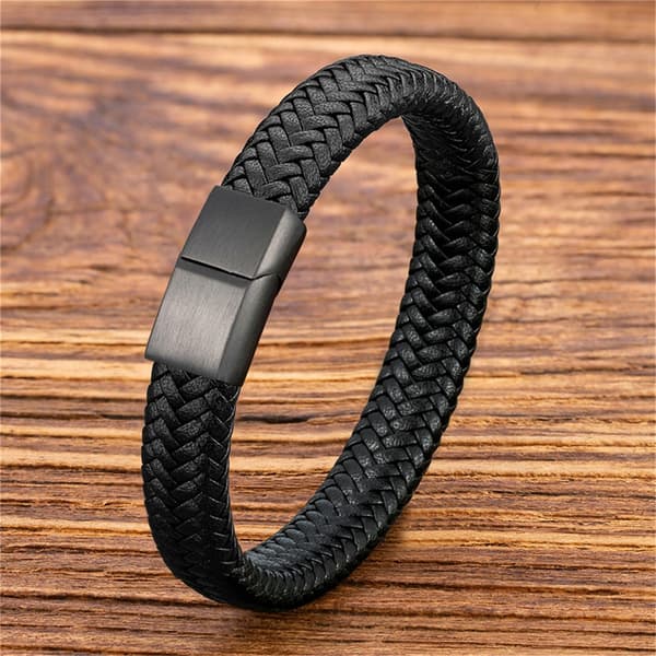 Herrarmband Läder Titan Fläta Elegant Modern Gåva