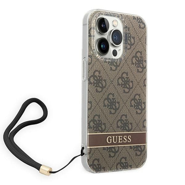 Guess 4G Print Strap-etui til iPhone 14 Pro, brun