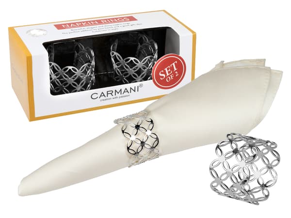 Set med 2 servettringar - Genombrutna vigselringar, silver