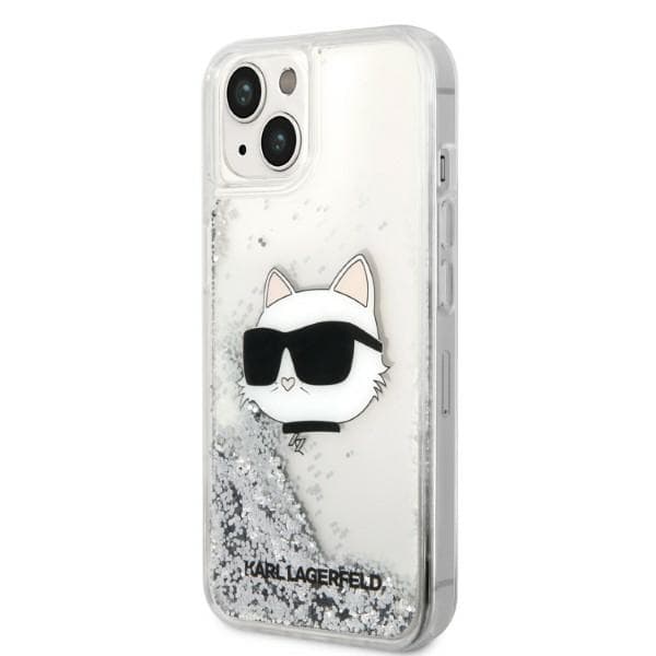 Karl Lagerfeld Glitter Choupette Head-cover til iPhone 14 Plus, sølv