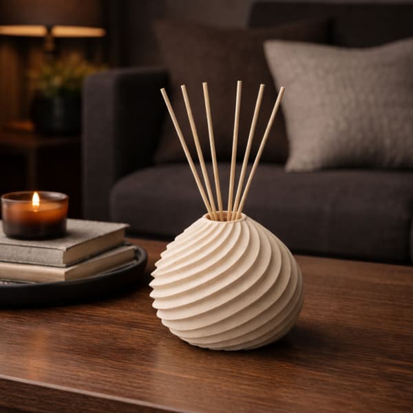 Beige rillet duftdiffusorvase til rør, rumdekoration
