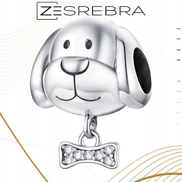 Berlocker hund med benpärlor silver pr 925 rörlig silverhund