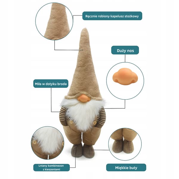 Boho Julelprechaun 60 cm med Beige Hat Gnome Dværg Julekugle