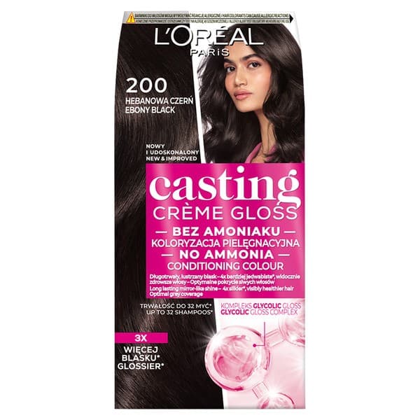 Loreal Casting Creme Gloss hårfärg - 200 Ebony Black (48ml, 72ml, 60ml)