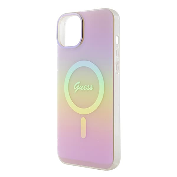 Guess IML Iridescent MagSafe-etui til iPhone 15 Plus, lyserød