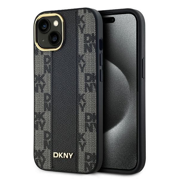 DKNY MagSafe-cover med ternet monogrammønster til iPhone 15, sort