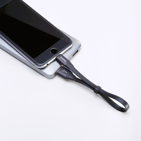 Fladt USB-kabel iPhone Lightning-kabel med holder 2A 23CM sort