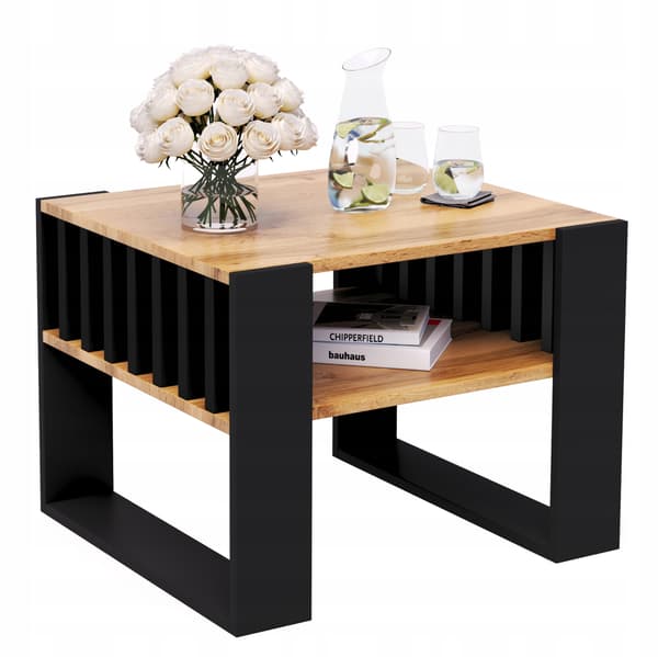 Sofabord med lameller 55x55 wotan/sort loft