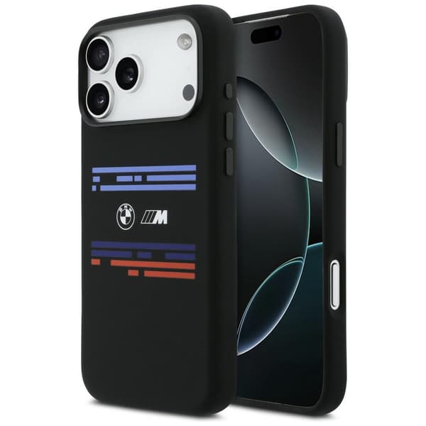 BMW M Silicon Horizontal Line MagSafe -kotelo iPhone 17 Pro Maxille, musta