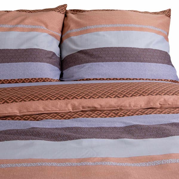 Mia bomuldssatin sengesæt 160x200 orangebrune striber