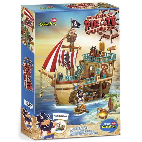3D-puslespil med piratskib og skat