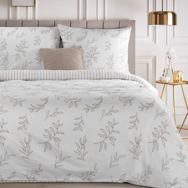 RAYA-vuodevaatesetti, raidat, lehdet, beige, 220x200, satiini