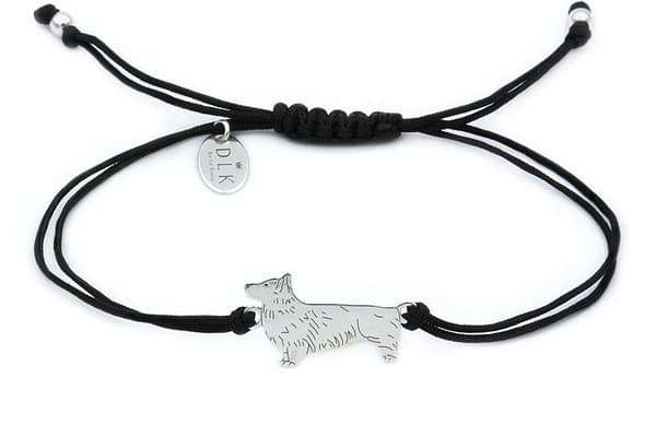 Silver Corgi Hundarmband med svart snöre
