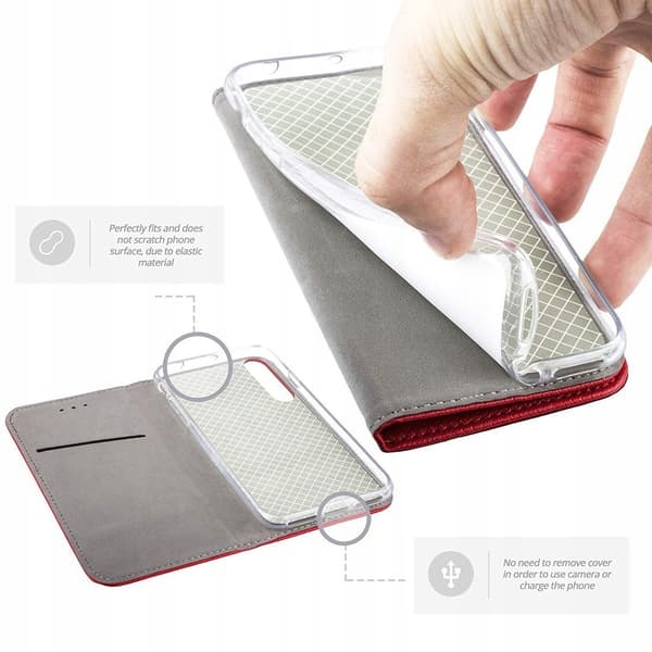 Etui til IPHONE 12 PRO MAX SMART BOOK MAGNET RØD BOG + GLAS