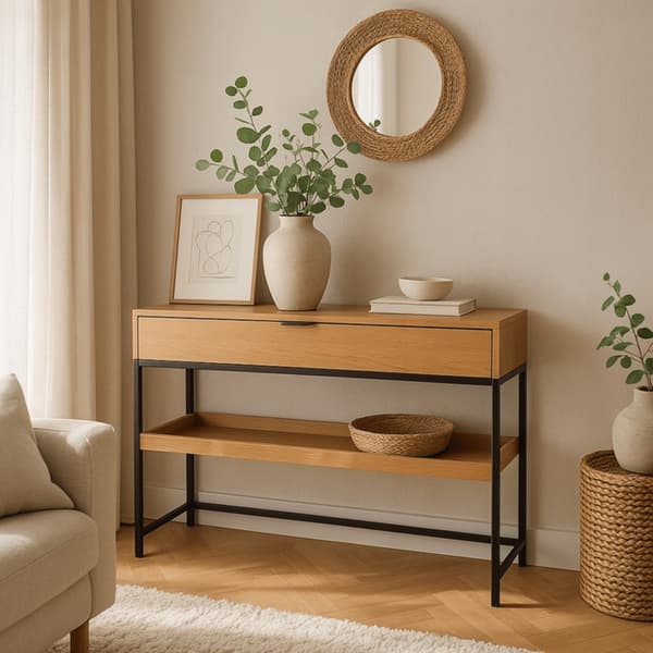 RUBY Hallkonsolbord 100 cm med hyllplan Ek/Svart Loft