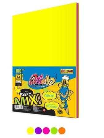 Kopipapir A4 75g 5 farver 100 ark neon