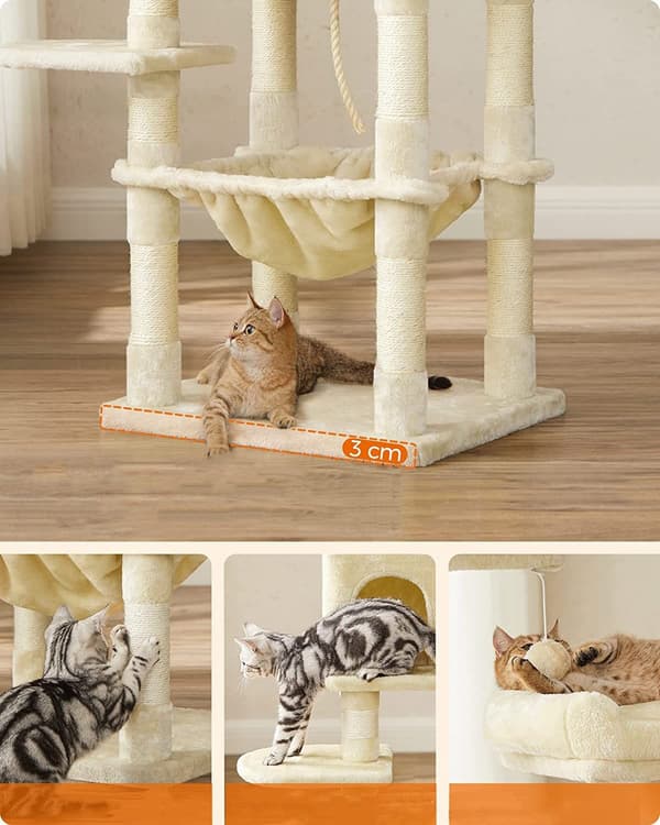 Beige kradsetårn til katte 143 cm