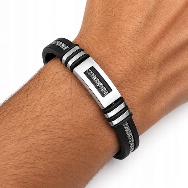 Sølv herrearmbånd Titanium sort armbånd Gave til mænd