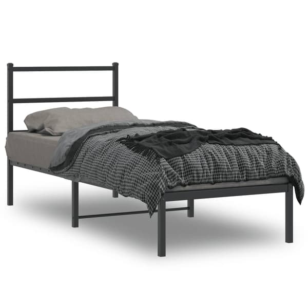 vidaXL metalsengestel med hovedgærde sort 75x190 cm