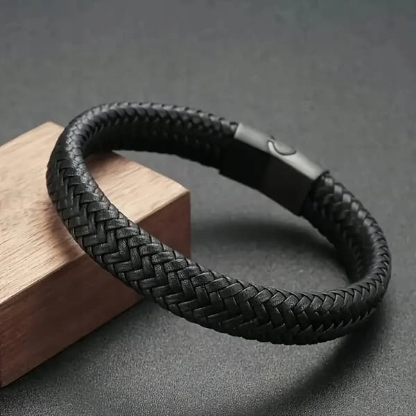 Herrarmband Läder Titan Fläta Elegant Modern Gåva