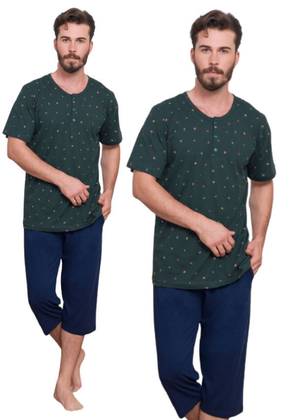 Herrpyjamas i bomull Vienetta 2XL stora knappar