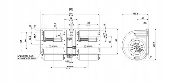 Blæser/ventilator spalte 011-A40-22 12V