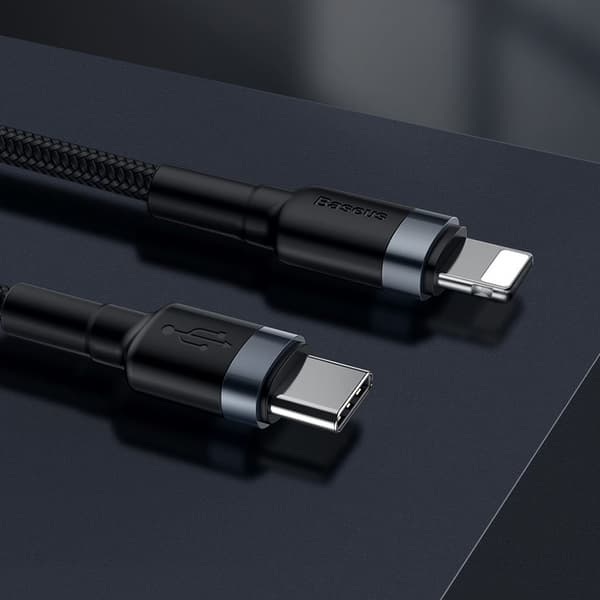 Holdbart nylonkabel USB-C PD iPhone Lightning 18W QC3.0 1m Sort-Grå