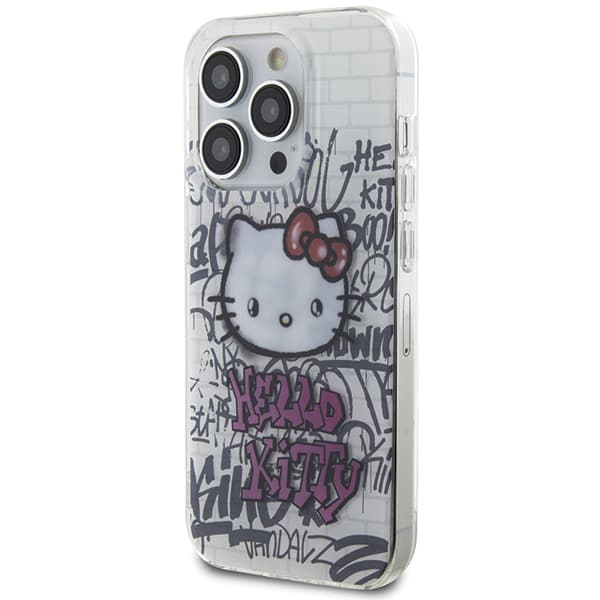 Hello Kitty IML Kitty On Bricks Graffiti-cover til iPhone 15 Pro, hvid