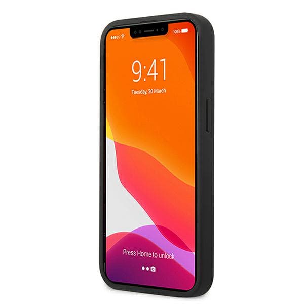 AMG lædercover med prægede linjer og sort logo til iPhone 13 mini, sort