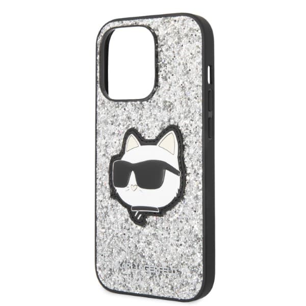 Karl Lagerfeld Glitter Choupette Patch-skal till iPhone 14 Pro Max, Silver