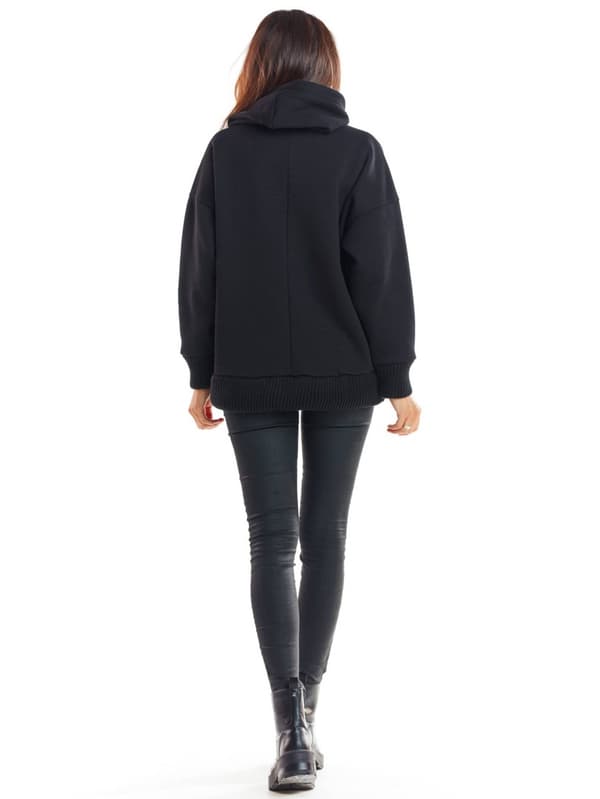 Damtröja med kimonoærmer og hætte, sort L/XL