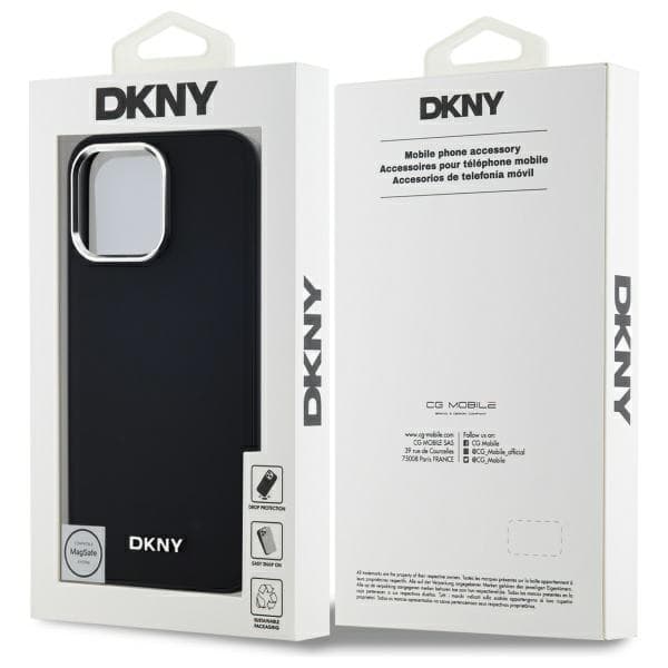 DKNY Plain Logo MagSafe -kotelo iPhone 14 Pro Maxille, musta