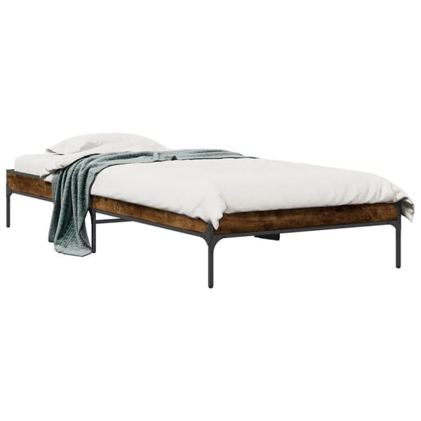 vidaXL sengestel røget eg 90x200 cm træbaseret materiale