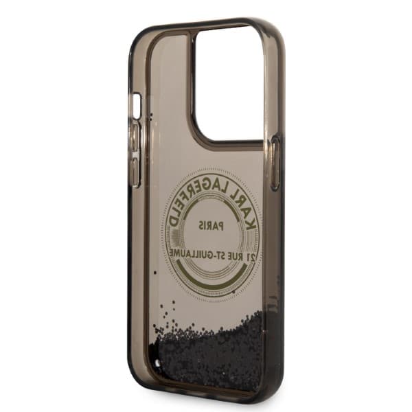 Karl Lagerfeld Liquid Glitter RSG-cover til iPhone 14 Pro, sort