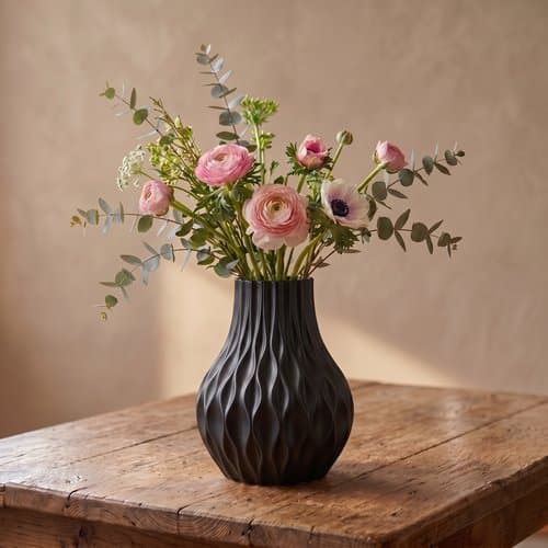 Moderne sort bølget vase til dekorative blomster i en moderne stil