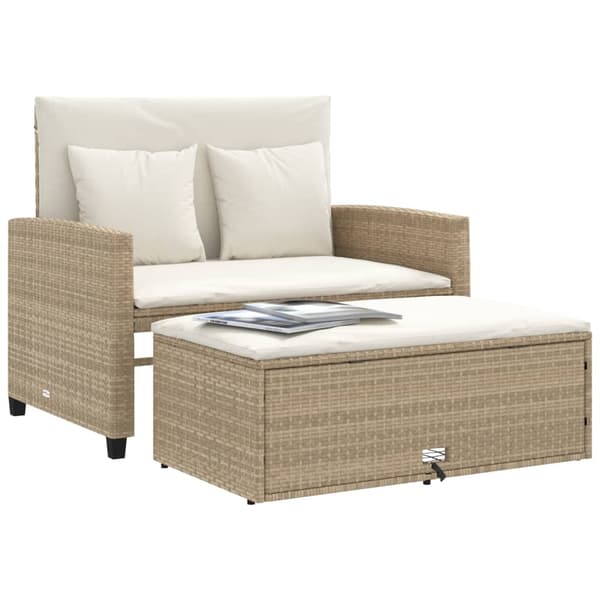 vidaXL Trädgårdssoffa med kuddar, 2-sits, beige, polyrotting
