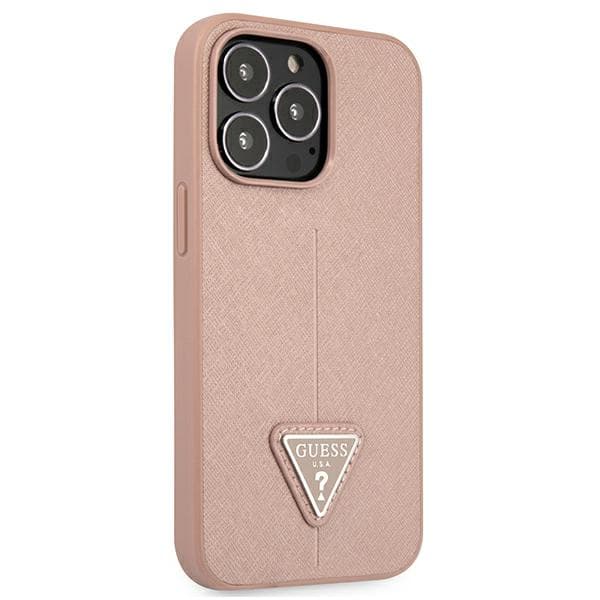 Guess Saffiano Triangle Logo-etui til iPhone 13 Pro / 13, lyserød