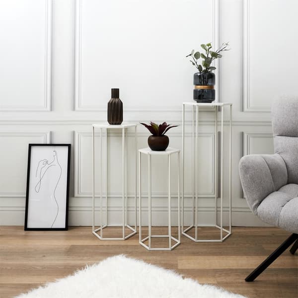 Set med 3 blomställningar i vit metall