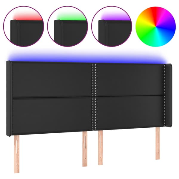 vidaXL LED sengegavl sort 183x16x118/128 cm kunstlæder
