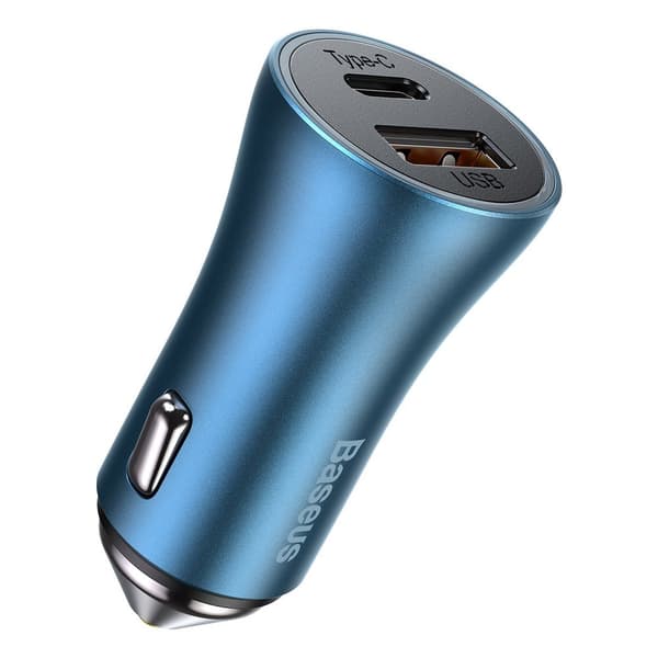 40W PD QC USB-C / USB Hurtig Biloplader + Kabel til iPhone Blå