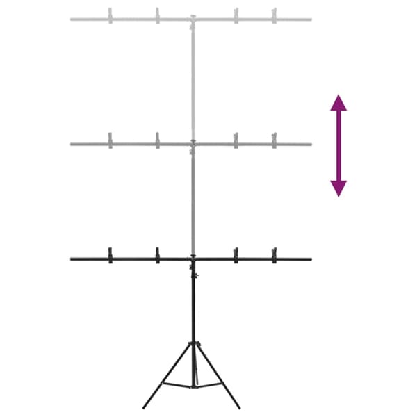 vidaXL T-formet baggrundsstativ sort 151x60x(70-200) cm