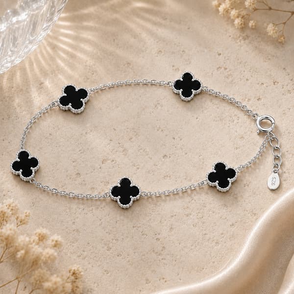 Sølvarmbånd 925 sølv til kvinder Kløver ONYX diamant