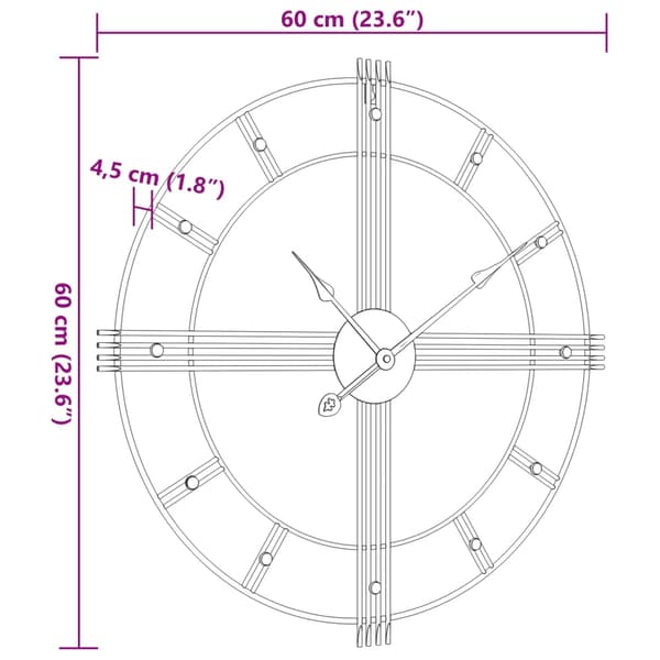 vidaXL Väggklocka, Svart, Ø60 cm, Järn