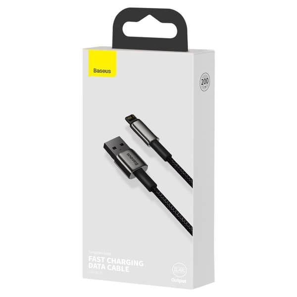 Vahva punottu USB-kaapeli iPhone Lightning 2.4 A 2 m musta