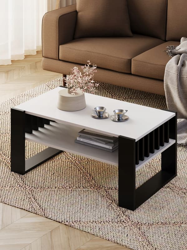 Sofabord med lameller 90x50 hvid/sort loft