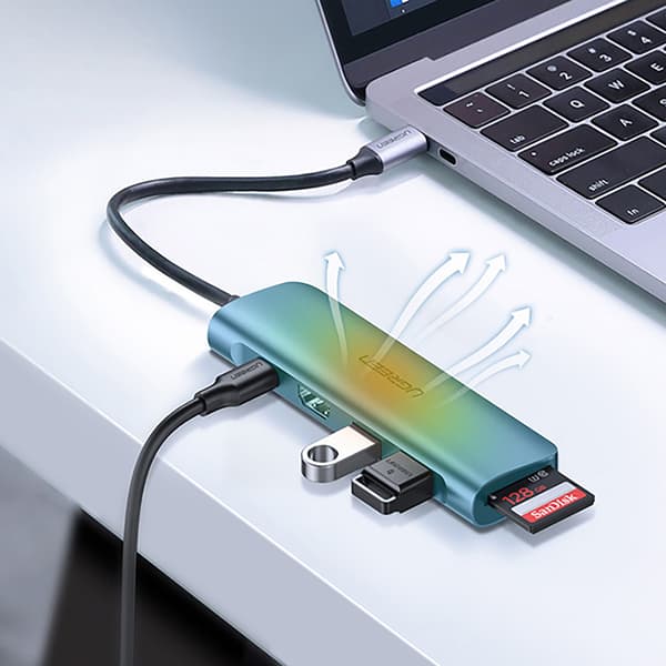 6in1 HUB -sovitin USB-C - HDMI USB-A USB-C PD SD TF -lukija - harmaa