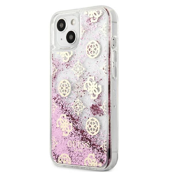 Guess Peony Liquid Glitter-cover til iPhone 13 mini, lyserød