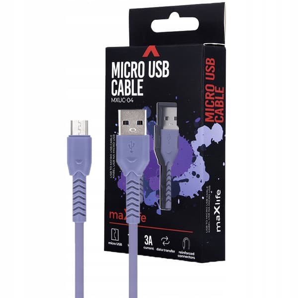 Maxlife USB - microUSB type B opladningskabel 1 m lilla